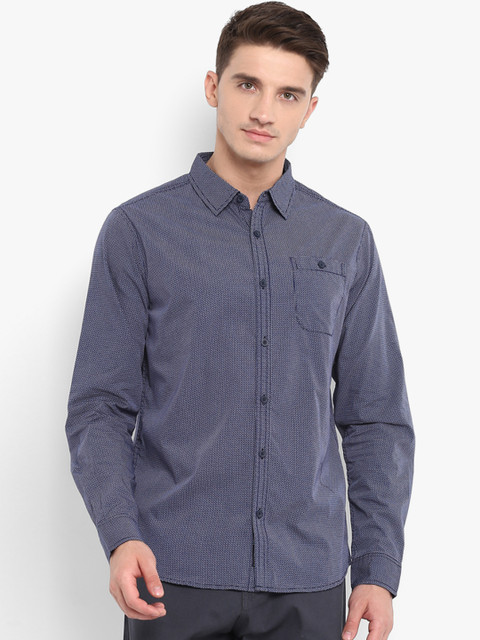 

KVL Men Navy Blue & White Regular Fit Printed Casual Shirt