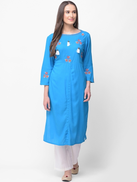 

aayusika Women Blue Embroidered A-Line Kurta
