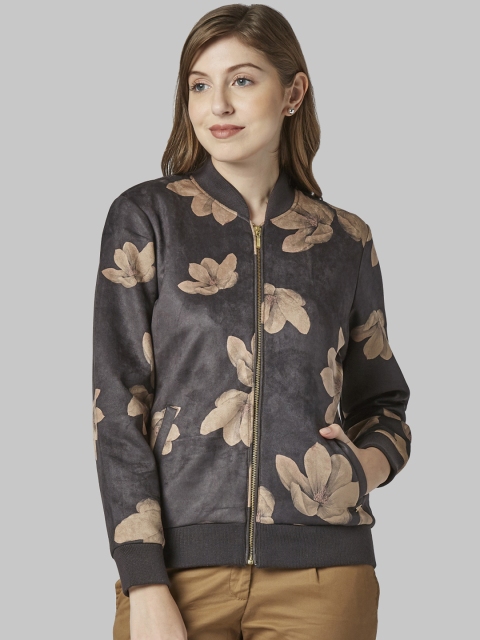 

Park Avenue Women Grey & Brown Printed Bomber