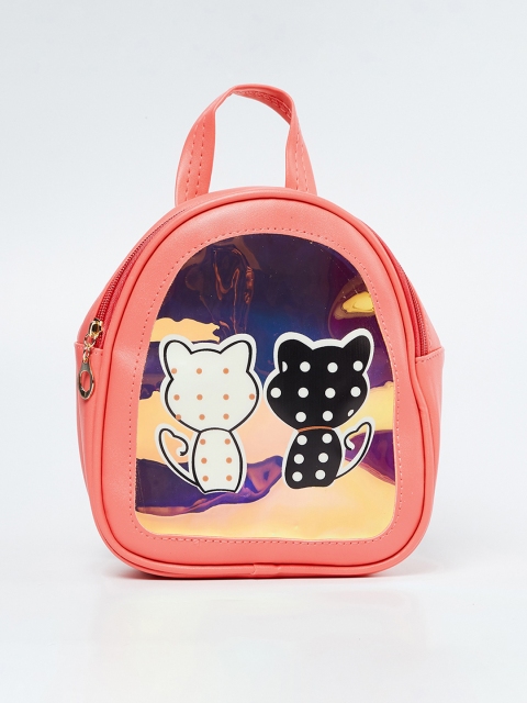 

Ginger by Lifestyle Women Peach-Coloured & Black Graphic Backpack