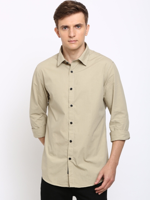 

TED HARBOR Men Beige Slim Fit Solid Casual Shirt