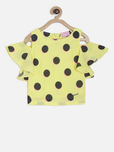 

TALES & STORIES Girls Yellow & Black Polka Dot Printed Top