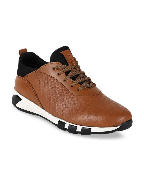

Egoss Men Tan Brown Textured Leather Mid-Top Leather Sneakers