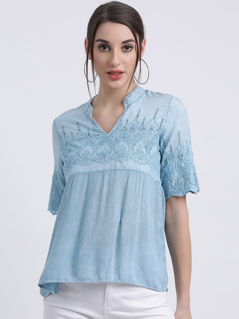 

Zink London Women Blue Self Design Empire Top