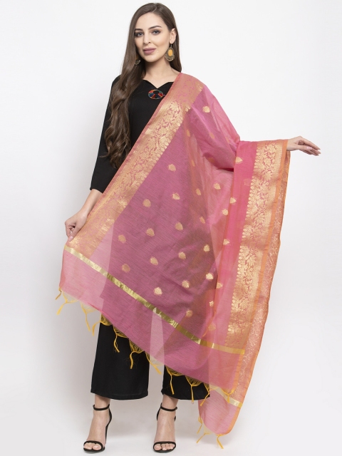 

Aujjessa Pink & Gold-Toned Woven Design Dupatta