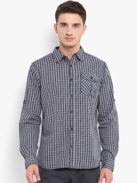 

KVL Men Navy Blue & White Regular Fit Checked Casual Shirt