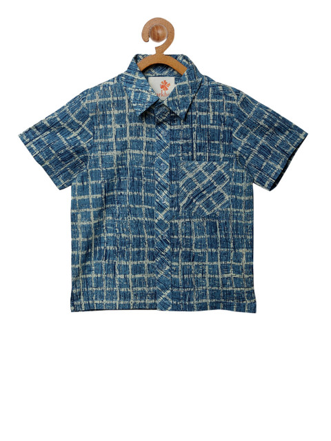 

charkhee Boys Blue & Beige Regular Fit Checked Casual Shirt