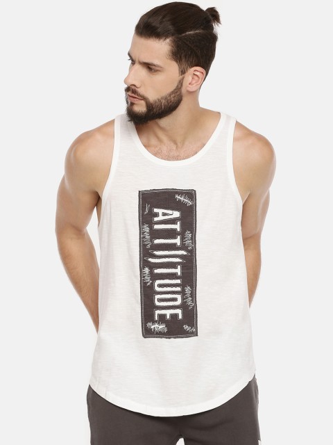 

ATTIITUDE Men White & Black Printed Scoop Neck T-shirt