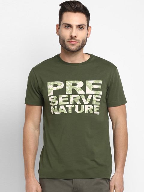 

Red Tape Men Olive Green Printed Round Neck T-shirt