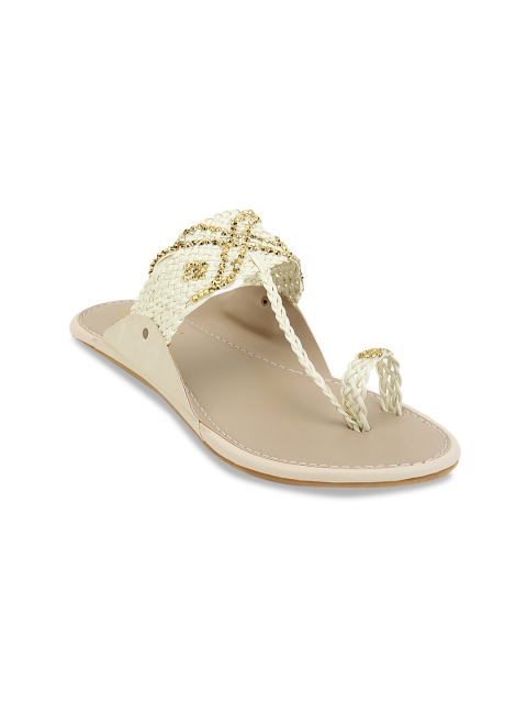 

SCENTRA Women Cream-Coloured Embellished One Toe Flats
