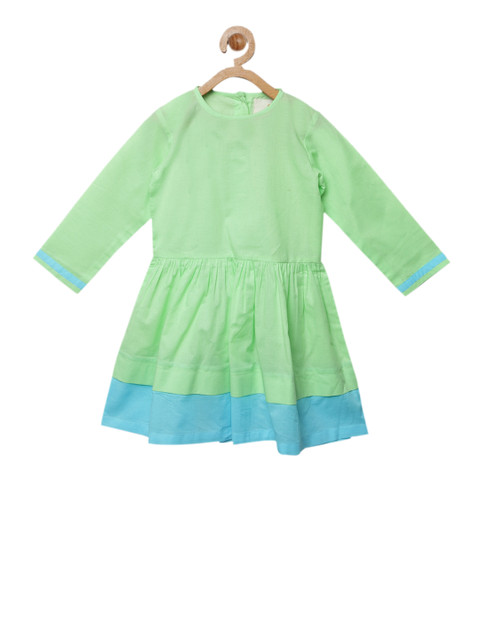 

charkhee Girls Green & Blue Solid Fit and Flare Dress