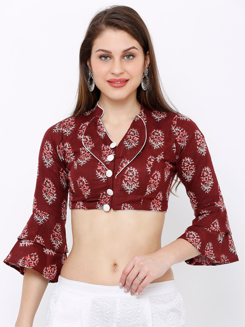 

Salwar Studio Women Maroon & Cream Bell Sleeve Fancy Readymade Padded Saree Blouse