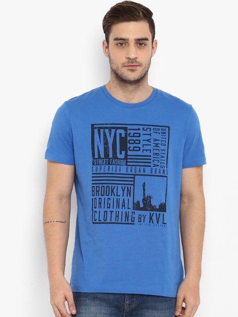 

KVL Men Blue Printed Round Neck T-shirt