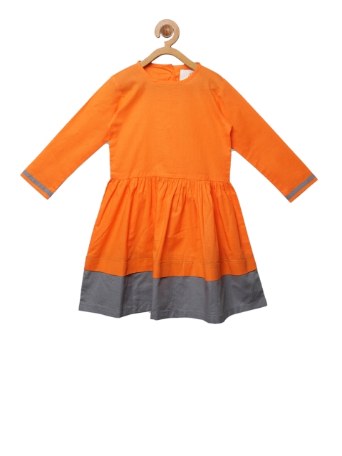 

charkhee Girls Orange & Grey Solid Fit and Flare Dress