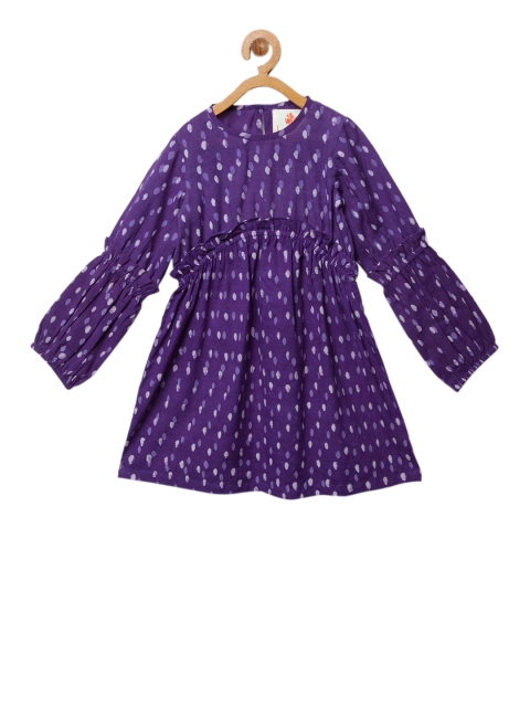 charkhee Girls Purple Printed A-Line Dress