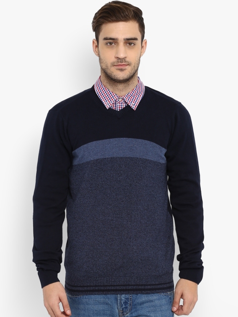 

KVL Men Navy Blue Colourblocked Round Neck T-shirt