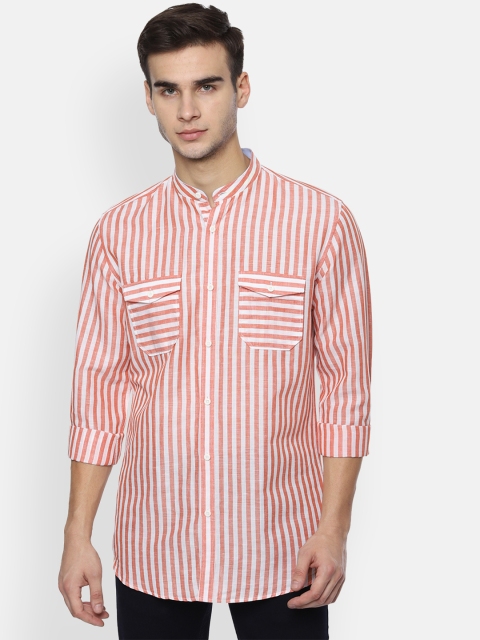 

Van Heusen Sport Men Orange & White Slim Fit Striped Casual Shirt
