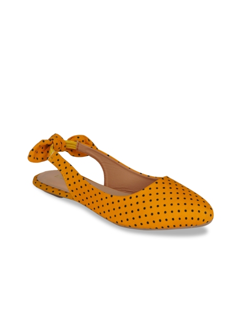

SCENTRA Women Mustard Yellow Printed Canvas Ballerinas