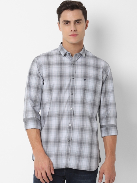 

Allen Solly Men Grey & Off-White Slim Fit Checked Casual Shirt