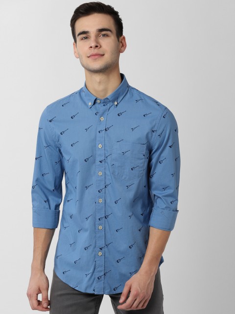 

Peter England Casuals Men Blue & Black Slim Fit Printed Casual Shirt