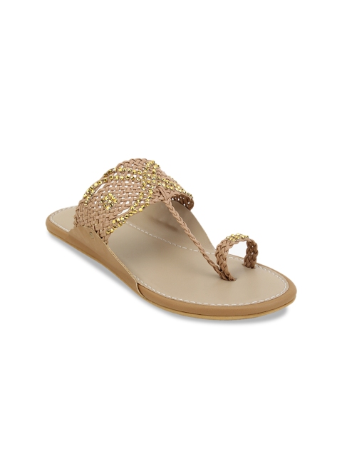 

SCENTRA Women Tan Brown Embellished One Toe Flats