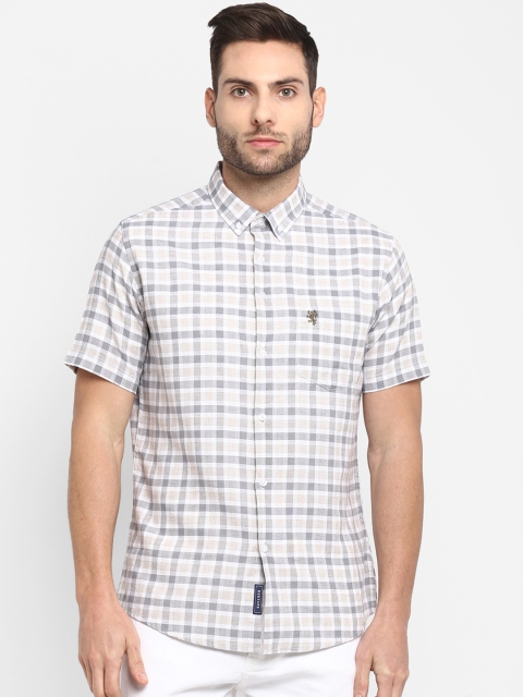

Red Tape Men Grey & Beige Regular Fit Checked Casual Shirt