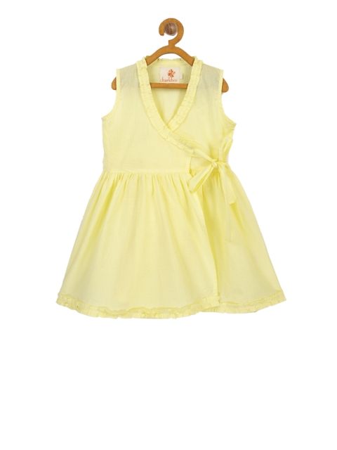 

charkhee Girls Yellow Solid A-Line Dress