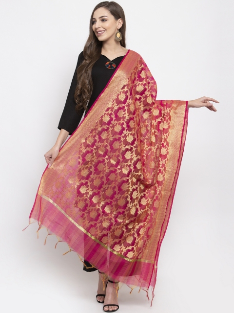 

Aujjessa Magenta & Gold-Toned Woven Design Dupatta