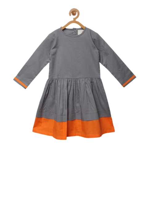 

charkhee Girls Grey & Orange Solid Fit and Flare Dress