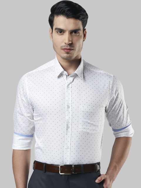Next Look Men White & Blue Slim Fit Printed Formal Shirt