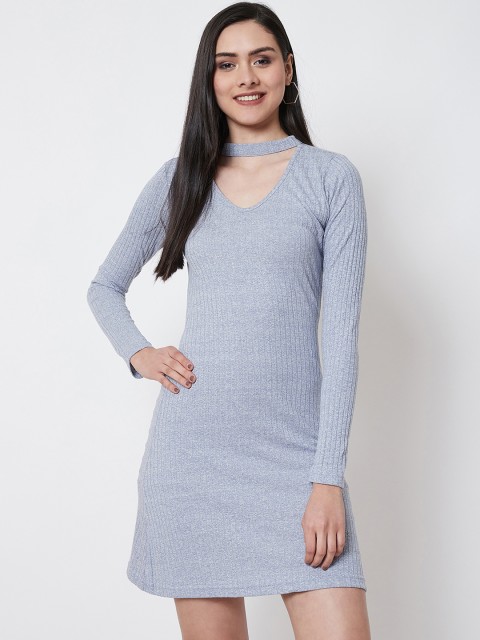 

Nun Women Blue Ribbed Sheath Dress