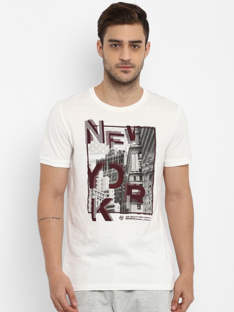 

KVL Men White Printed Round Neck T-shirt