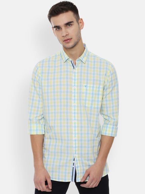 

Van Heusen Sport Men Yellow & Blue Slim Fit Checked Casual Shirt
