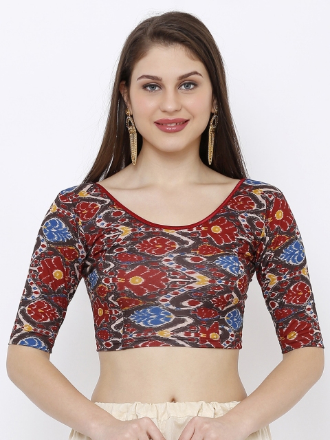 

Salwar Studio Multicoloured Stretchable Ikat Printed Readymade Saree Blouse, Multi