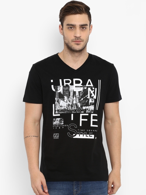 

KVL Men Black Printed V-Neck T-shirt