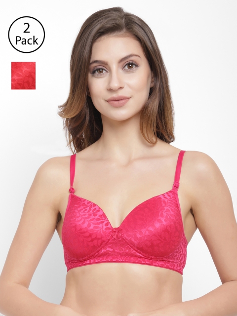 

Floret Pack of 2 Pink & Red Self Design Non-Wired Lightly Padded T-shirt Bra T3024