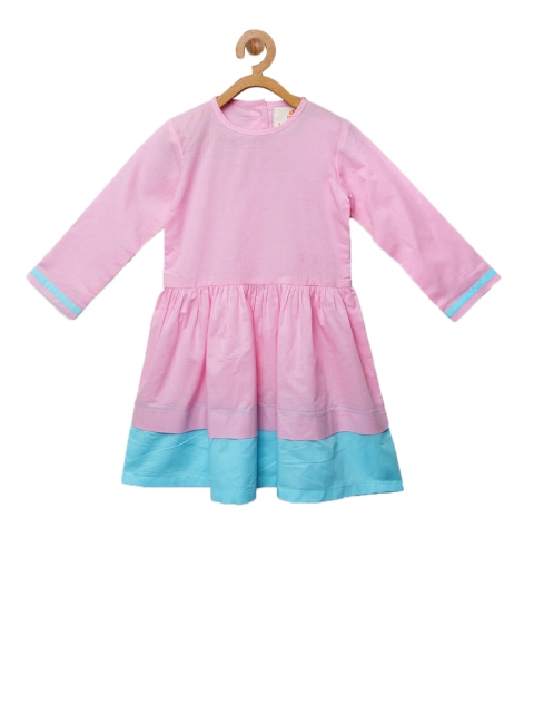 

charkhee Girls Pink Colourblocked Fit and Flare Dress