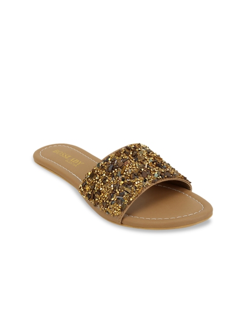 

SCENTRA Women Tan Brown Embellished Open Toe Flats