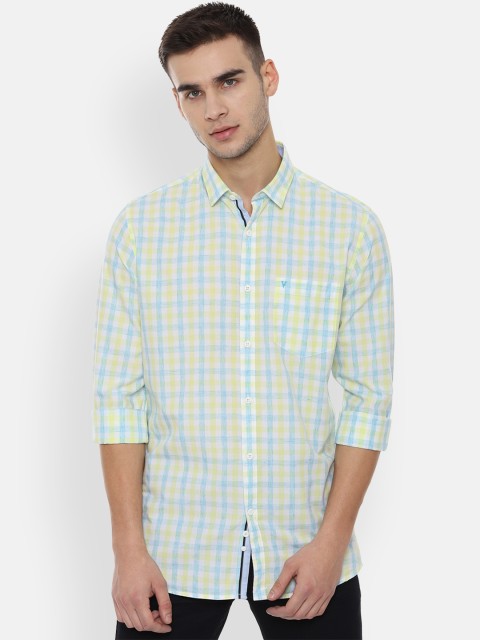 

Van Heusen Sport Men Yellow & Blue Slim Fit Checked Casual Shirt