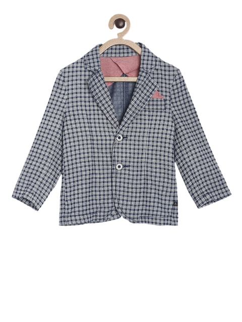

Tales & Stories Boys Dark Blue Checked Tailored Fit Single-Breasted Blazer