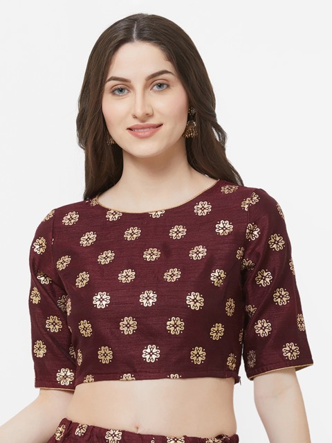 

Vedic Women Maroon & Gold-Toned Printed Ethnic Crop Top