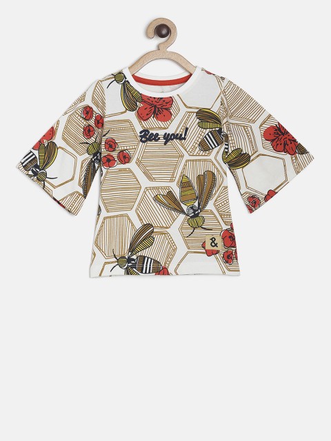 

TALES & STORIES Girls Off-White & Brown Printed Top