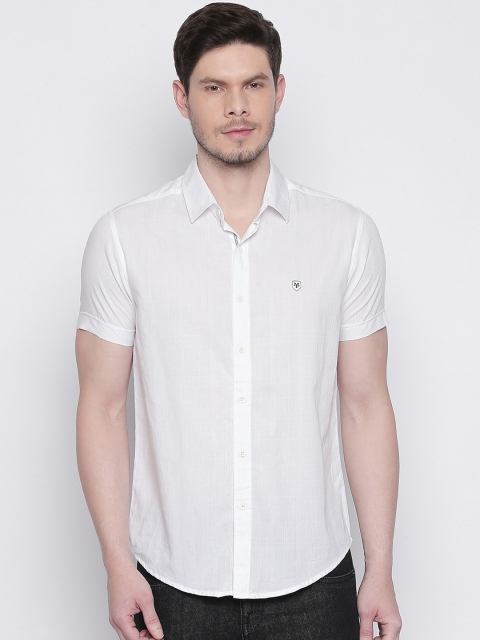 Mufti Men White Slim Fit Solid Casual Shirt