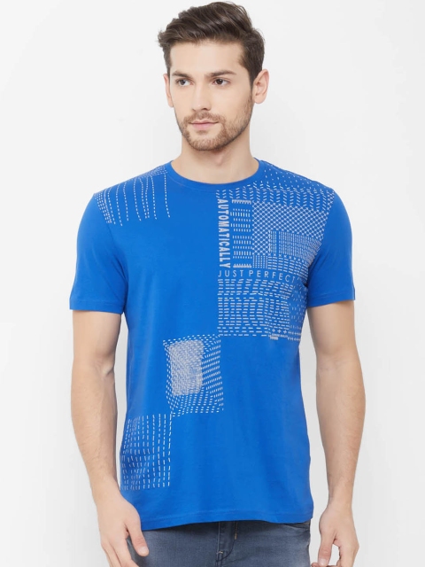

NEXGEN CLUB Men Blue & Grey Printed Round Neck T-shirt