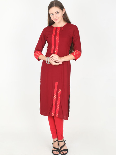 

Rasada Women Maroon Woven Design Straight Kurta