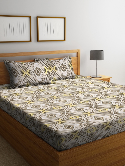 

Cortina Brown & Yellow Geometric 120 TC Cotton 1 Queen Bedsheet with 2 Pillow Covers