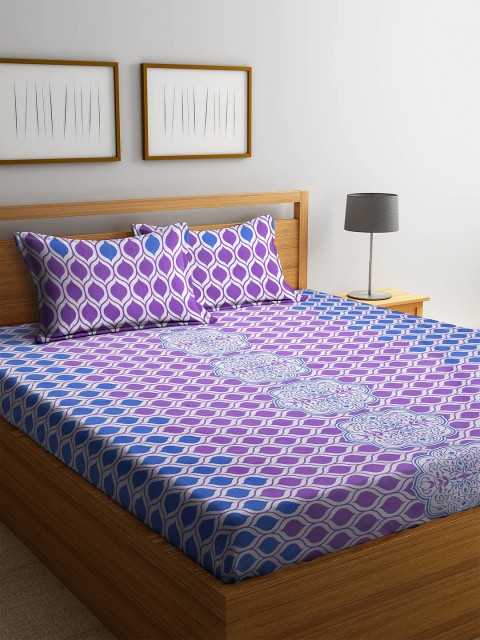 

Cortina Purple & Blue Abstract 120 TC Cotton 1 Queen Bedsheet with 2 Pillow Covers