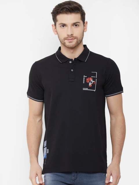 

NEXGEN CLUB Men Black Printed Polo Collar T-shirt