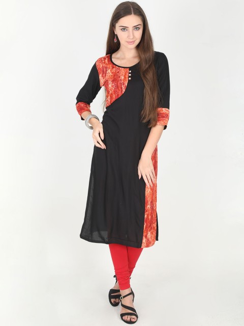 

Rasada Women Orange & Black Printed Straight Kurta