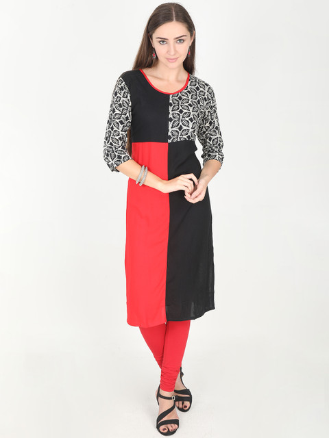 

Rasada Women Red & Black Colourblocked Straight Kurta